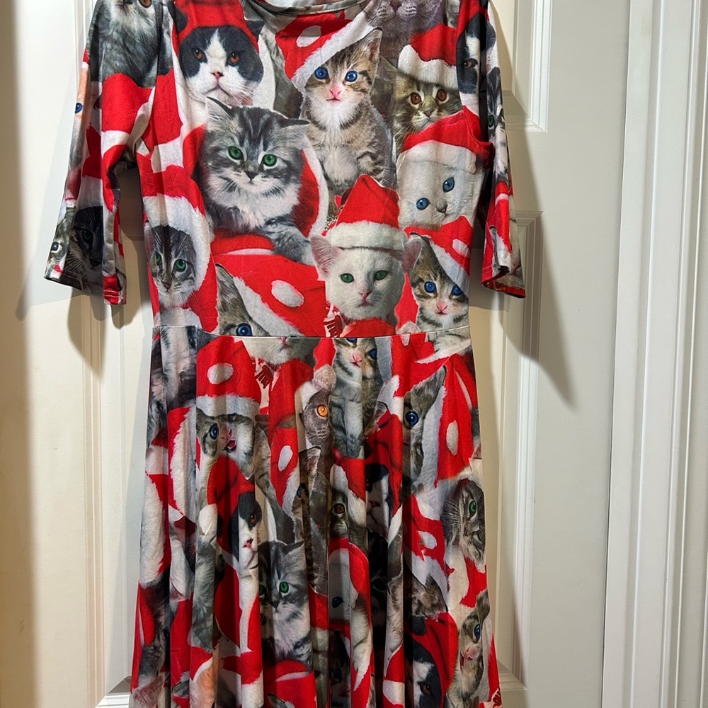 Festive Cat Print Dress - Picture 2 of 3